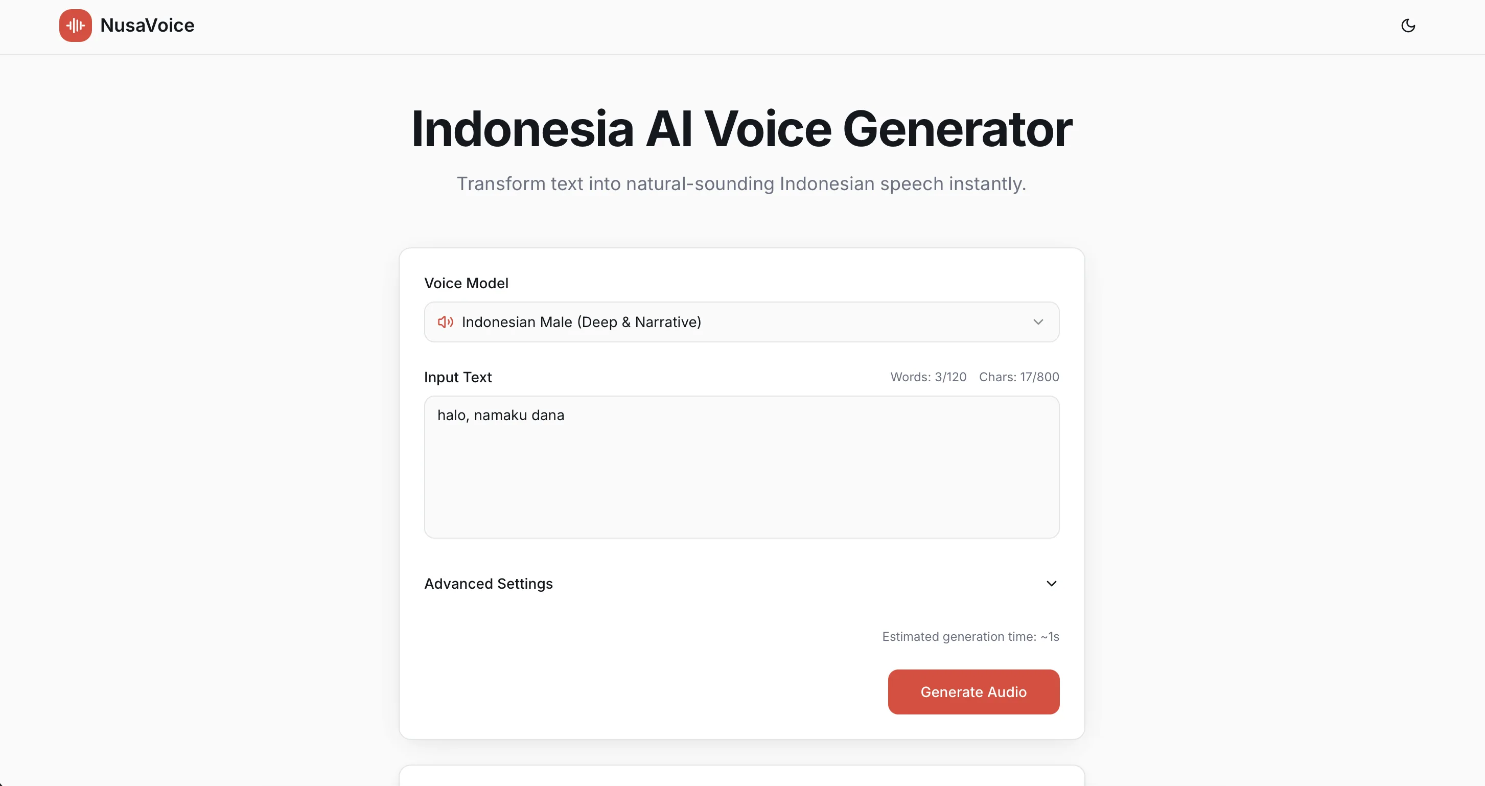 NusaVoice - Lightweight Indonesian Text-to-Speech